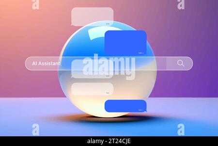 Illustrazione dei bot di chat, chat robotica futuristica, modello di comunicazione tecnologica , Deep Learning ai, intelligenza artificiale Chatbot, Cyber bot Illustrazione Vettoriale