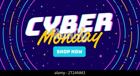 illustrazione dello striscione orizzontale cyber monday in stile piatto Illustrazione Vettoriale