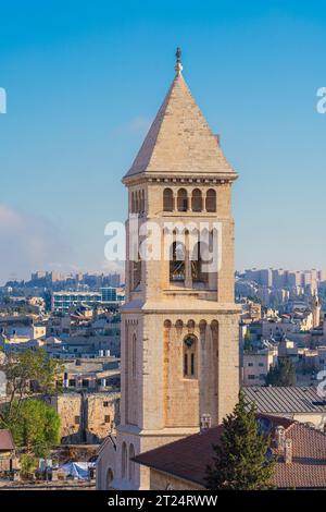 Chiesa luterana del Redentore nel quartiere cristiano, città vecchia di Gerusalemme, Israele Foto Stock