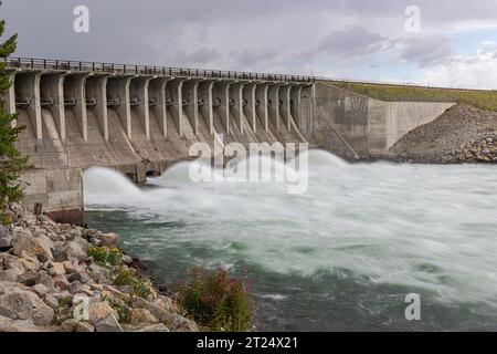 La diga del lago Jackson e il fiume Snake nel Grand Teton National Park Foto Stock