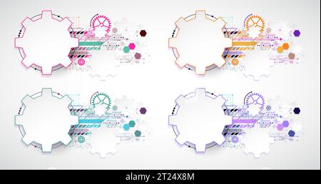 Background tecnologico astratto. Tema ARTISTICO Cogwheels. Insieme di vettori. Illustrazione Vettoriale