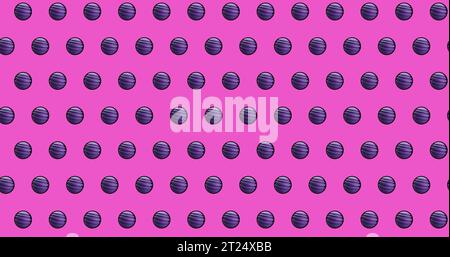 Le file di cerchi viola si sovrappongono su sfondo rosa Foto Stock