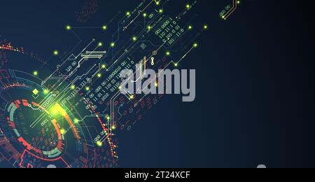 Contesto astratto su argomenti tecnologici e scientifici. Vari dettagli tecnici con l'utilizzo del codice digitale. Formato vettoriale. Illustrazione Vettoriale