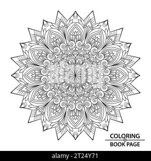 Pagina floreale, Mandala astratto per il taglio e la colorazione della carta. Easy Mandala Colouring Book pagine per adulti, capacità di rilassarsi, esperienze cerebrali Illustrazione Vettoriale