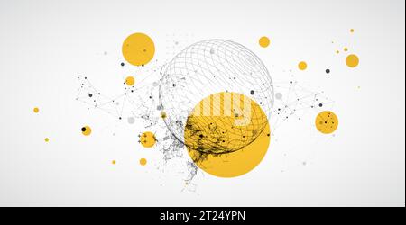Tema sfera con linee connesse in stile tecnologico. Design della griglia 3d astratto. Illustrazione Vettoriale