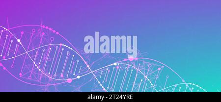Modello scientifico, sfondo o banner con molecole di DNA. Illustrazione vettoriale. Illustrazione Vettoriale