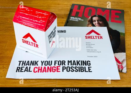 Materiale promozionale di Shelter, la campagna nazionale per i senzatetto. Foto Stock