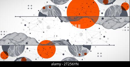 Sfondo wireframe astratto alla moda. Elementi di scienza moderna o arte tecnologica. Illustrazione della superficie. Vettore Illustrazione Vettoriale
