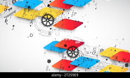 Concetto di tecnologia astratta. Scheda a circuito stampato, sfondo a colori del computer elevato. Illustrazione Vettoriale