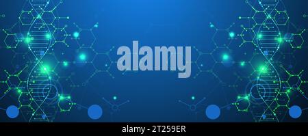 Modello scientifico, sfondo o banner con molecole di DNA. Illustrazione vettoriale. Illustrazione Vettoriale