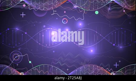 Modello scientifico, sfondo o banner con molecole di DNA. Illustrazione vettoriale. Illustrazione Vettoriale