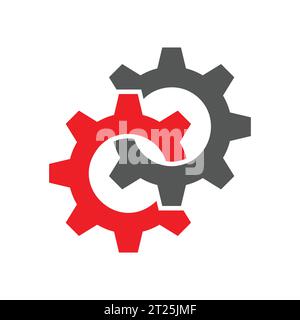 Due ingranaggi colorati. Sviluppo del settore, lavoro sui motori, concetto di soluzione aziendale. Simbolo della tecnologia di ingegneria meccanica. Vettore. EPS 10 Illustrazione Vettoriale