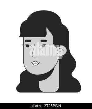 Donna indiana casual con capelli ricci testa di personaggio cartone animato linea 2D in bianco e nero Illustrazione Vettoriale