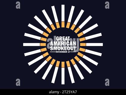 Great American Smokeout. 17 novembre. Illustrazione vettoriale adatta per biglietti d'auguri, poster e striscioni. Illustrazione Vettoriale