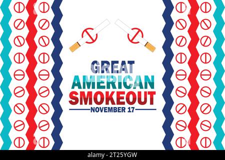 Great American Smokeout. 17 novembre. Concetto di vacanza. Modello per sfondo, banner, scheda, poster con iscrizione di testo. Illustrazione vettoriale. Illustrazione Vettoriale