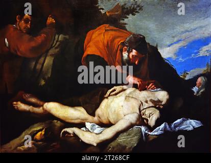 Il buon samaritano 1655-1705 di Luca Giordano 1634 - 1705, pittore italiano tardo barocco, ha lavorato con successo a Napoli e Roma, Firenze e Venezia, Foto Stock