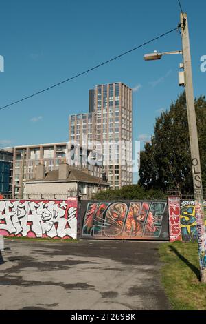 DUBLINO, IRLANDA, 12 10 2023: South Dock Road Street Art at Grand Canal Docklands Foto Stock