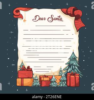 Modello di lettera a Babbo Natale con personaggi natalizi. Lista dei desideri di Natale. Caro modello stampabile Babbo Natale per bambini. Illustrazione vettoriale Illustrazione Vettoriale
