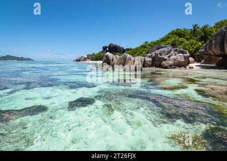 La Digue Island, Seychelles. Splendida spiaggia tropicale. Foto Stock