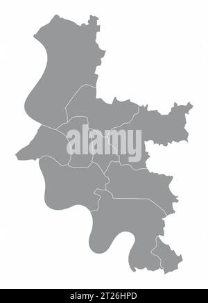 Mappa amministrativa della città di Dusseldorf isolata su sfondo bianco, Germania Illustrazione Vettoriale