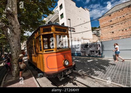 Treno di legno di Mallorca, Soller, Spagna Foto Stock