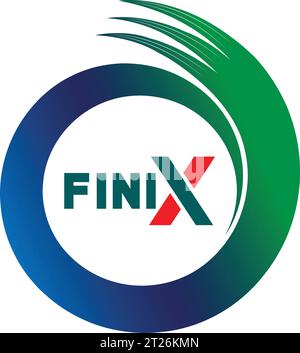 Finix astratto Logo design modello vettoriale. Icona del concetto di logotipo dove Eagle. forma ovale sfumata verde e blu scuro. finix scrivere verde e rosso. Illustrazione Vettoriale