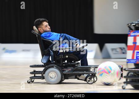 Sydney, Australia. 17 ottobre 2023. Mohamed Ghelami, della squadra di calcio della Francia, è stato visto in azione durante la partita della FIPFA Powerchair Football World Cup 2023 tra Francia e Inghilterra al Quaycenter. Punteggio finale; Francia 2:0 Inghilterra. (Foto di Luis Veniegra/SOPA Images/Sipa USA) credito: SIPA USA/Alamy Live News Foto Stock