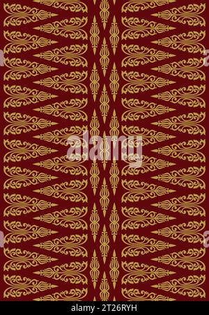 Tradizionale Songket verde tessuto malese classico come batik dall'Indonesia o motivo etnico con fili d'oro vettoriali, mandala floreale dalla malesia Illustrazione Vettoriale