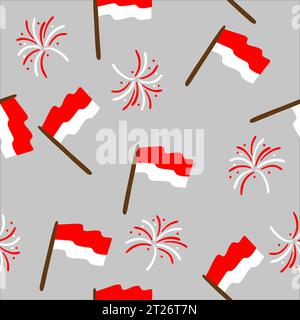 Happy indonesia Independence Day, 17 agosto 1945 design con nastro bandiera. Modello di bandiera indonesiana, Merdeka, per pagina di destinazione web, post sui social media Illustrazione Vettoriale