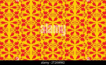 Tradizionale Songket rosso tessuto malese classico come batik dall'Indonesia o motivo etnico con fili rossi vettoriali, mandala floreale dalla malesia Illustrazione Vettoriale