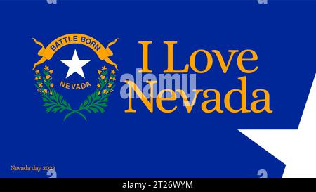 Casa significa Nevada, Stato del Nevada USA. Festeggiamenti per l'anniversario del Nevada. Carta da parati blu, Vector Banner biglietto d'auguri del giorno del Nevada. Amo il Nevada Illustrazione Vettoriale