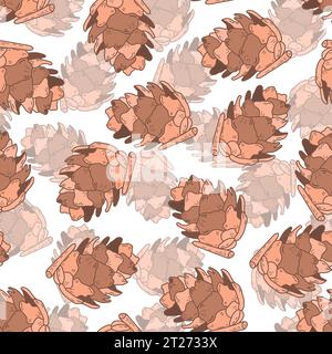 Motivo senza cuciture con cono di pino. Sfondo vettoriale disegnato a mano botanico. Illustrazione Vettoriale