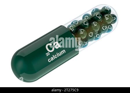 Capsula con CA, calcio. Rendering 3D isolato su sfondo bianco Foto Stock