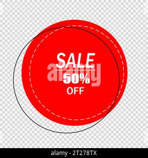 Adesivo con il prezzo, vendita su sfondo trasparente. Adesivo sconto rotondo, badge pubblicitario, etichetta commerciale. Illustrazione Vettoriale