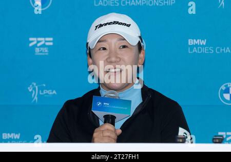 Paju, Corea del Sud. 17 ottobre 2023. Jiyai Shin della Corea del Sud, conferenza stampa per i media del LPGA BMW Ladies Championship 2023 a Seowon Valley C.C a Paju, Nord di Seoul, Corea del Sud il 17 ottobre 2023. (Foto di: Lee Young-ho/Sipa USA) credito: SIPA USA/Alamy Live News Foto Stock