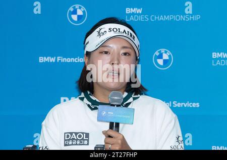 Paju, Corea del Sud. 17 ottobre 2023. Ko Jin-Young della Corea del Sud, conferenza stampa per i media del LPGA BMW Ladies Championship 2023 a Seowon Valley C.C a Paju, Nord di Seoul, Corea del Sud il 17 ottobre 2023. (Foto di: Lee Young-ho/Sipa USA) credito: SIPA USA/Alamy Live News Foto Stock