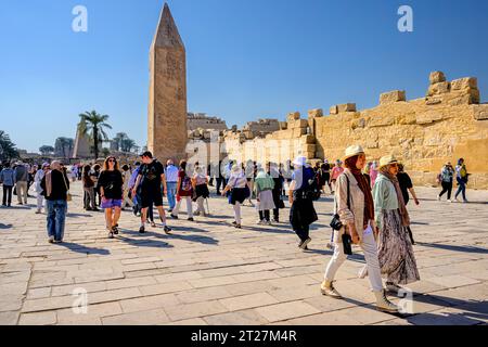 La parte superiore dell'obelisco originale di Hatshepsut è stata rieretta in una nuova posizione vicino al Lago Sacro nel complesso del Tempio di Karnak Foto Stock