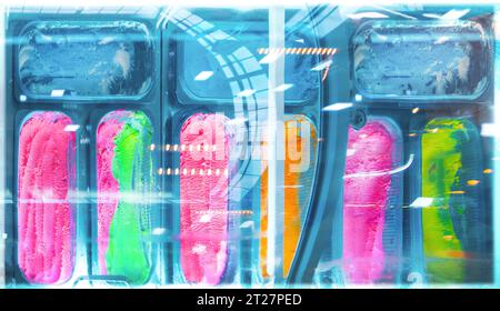 Gelati in vetrina refrigerata Foto Stock