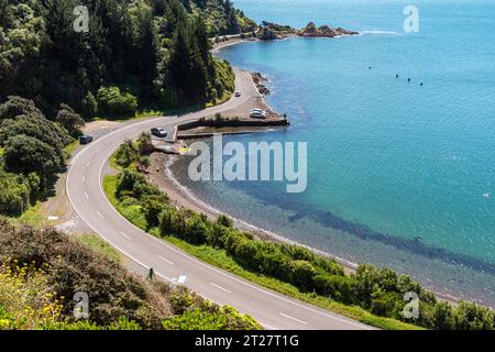 Coast Road Mahanga Bay, penisola di Miramar, Wellington, nuova Zelanda Foto Stock