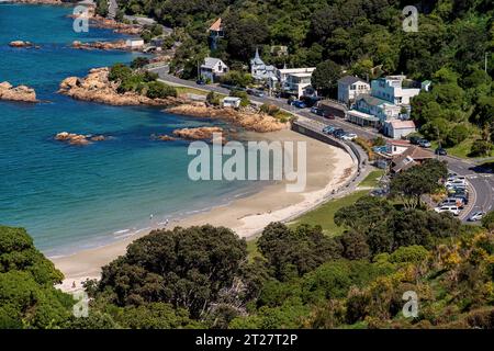 Scorching Bay, Karaka Bay area, Miramar Peninsula, Wellington, nuova Zelanda Foto Stock