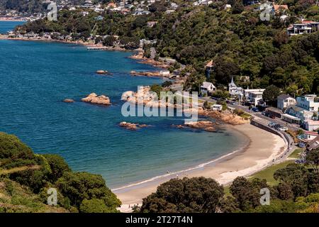 Scorching Bay, Karaka Bay area, Miramar Peninsula, Wellington, nuova Zelanda Foto Stock