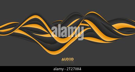 Visualizzazione delle onde sonore. Forma d'onda 3D continua. Modello di esempio vocale. Illustrazione Vettoriale