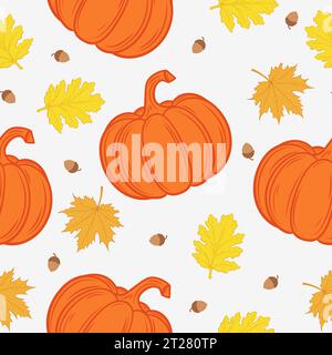 Motivo autunnale senza cuciture con zucche e foglie. Vector Autumn background EPS10 Illustrazione Vettoriale