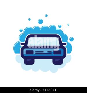 Car Wash design del logo di pulizia per auto stile piatto. Illustrazione vettoriale Illustrazione Vettoriale
