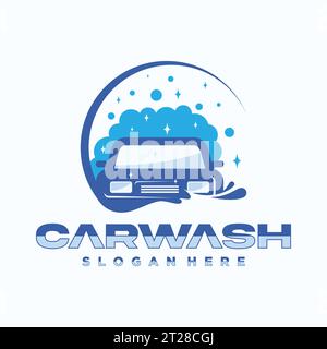 Logo Car Wash emblema modello di pulizia per auto. Illustrazione vettoriale Illustrazione Vettoriale
