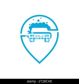 Puntatore a spillo Car Wash logo di pulizia per auto stile piatto. Illustrazione vettoriale Illustrazione Vettoriale