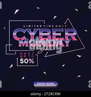 Banner promozionale per la promozione in promozione Cyber Monday solo per un periodo limitato. Illustrazione vettoriale Illustrazione Vettoriale