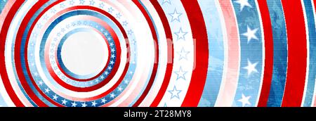 Colori USA, stelle e strisce rotonde design astratto dei striscioni grunge. Giorno dell'indipendenza sfondo moderno. Concetto bandiera americana. Illustrazione vettoriale Illustrazione Vettoriale
