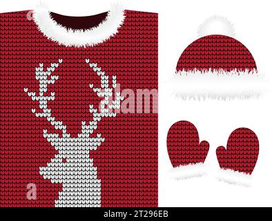 Abiti invernali a maglia: Maglione, cappelli, guanti, sciarpa Illustrazione Vettoriale