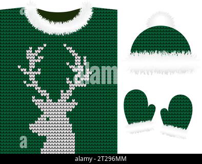 Abiti invernali a maglia: Maglione, cappelli, guanti, sciarpa Illustrazione Vettoriale